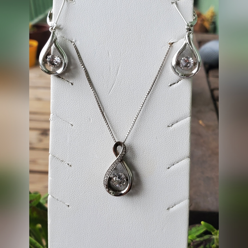 Sterling Silver and White Lab Created Sapphire Necklace and earrings set